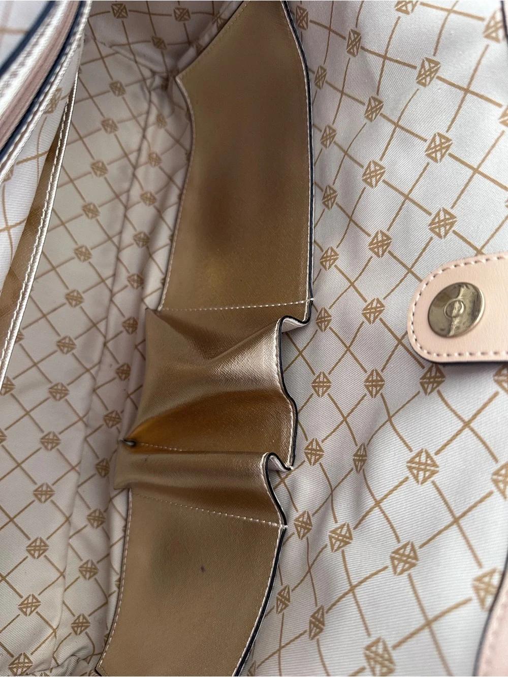 Antonio Melani NWT Metallic Silver Leather Tote Bag Large Shopper Beige Trim